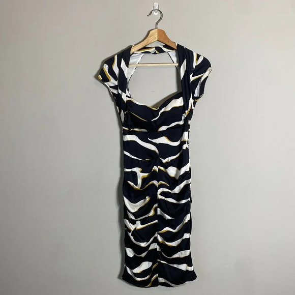 Vintage Cache Silk Queen Anne Zebra Print Bodycon Dress Women's 4 Black White - Picture 2 of 14